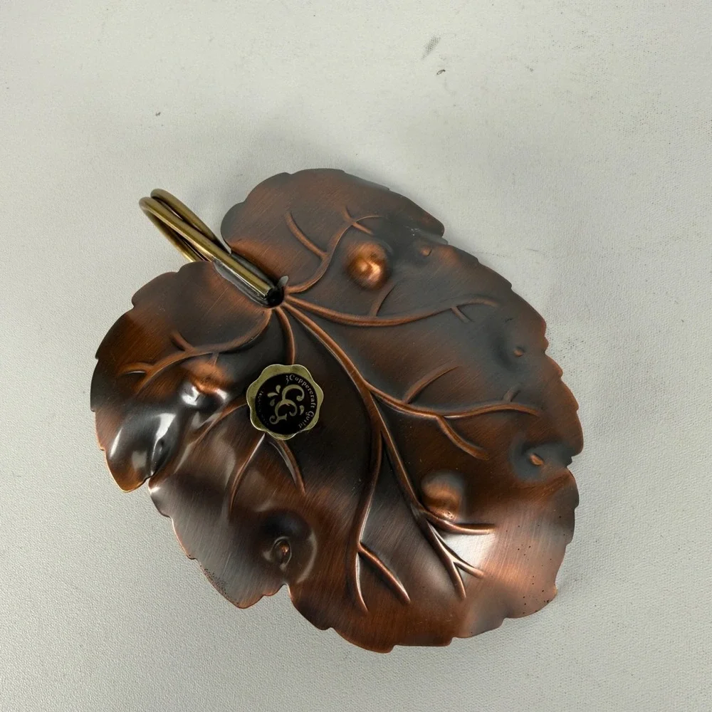 Vintage Coppercraft Guild Leaf Shape Trinket Dish Copper Brass Handle ‎ Footed